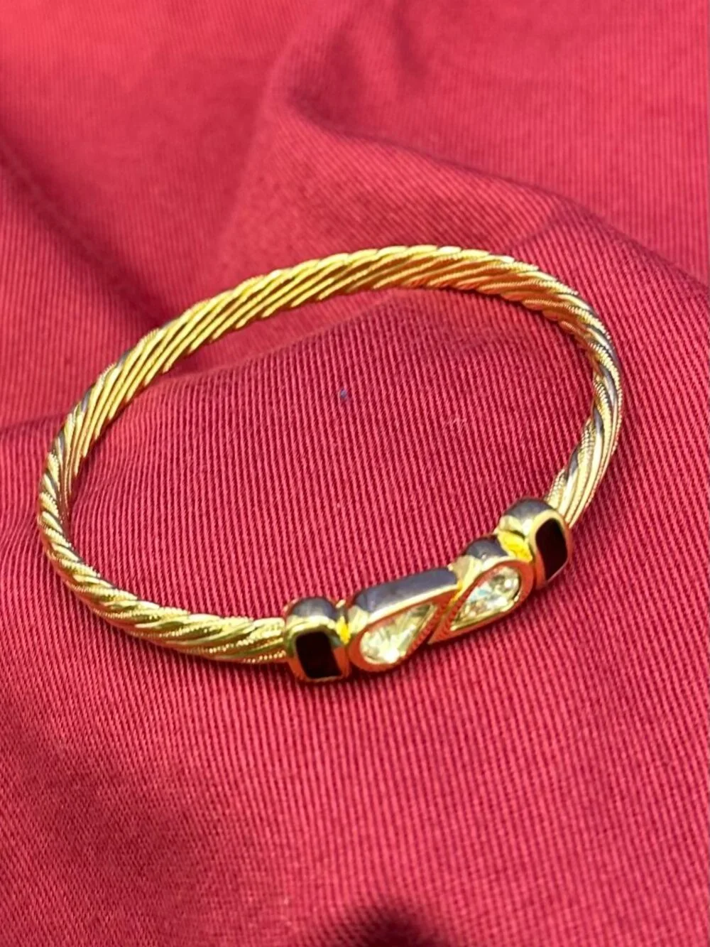 VTG S.A.L. (Swarovski) Gold-Toned Cable & Crystal Bangle Bracelet